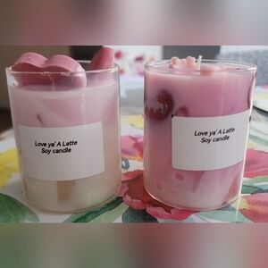 2 SOY Love Y'a a Latte,  Soy Candles with Gel cubes and hearts 7oz each